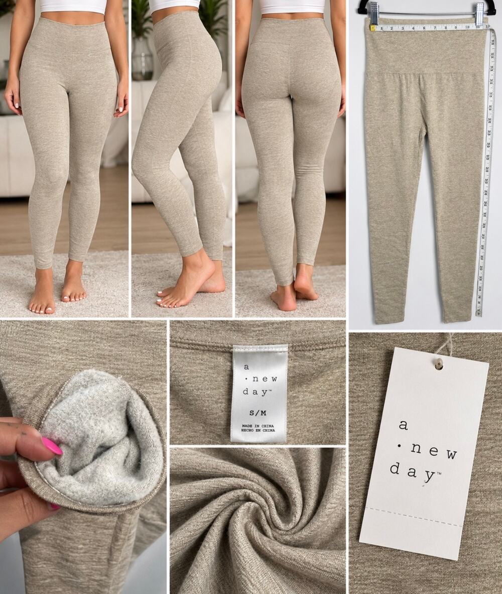 A New Day Thick Winter Leggings S/M Beige High Rise Warm Stretch NWT